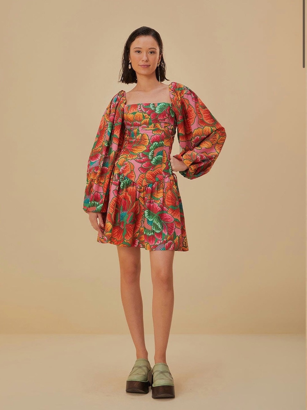 FARM Rio Pink and Orange Bold Floral Mini Dress
